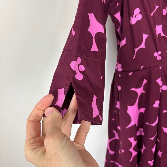 Lesley Evers Grace Dress in Magenta Blooms Cotton Large Fit Flare 3/4 sleeve - Picture 6 of 9